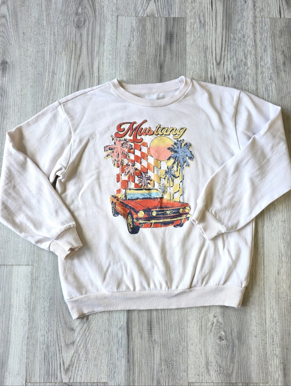 Ford Mustang Youth XL 14/16 Sweatshirt Retro Car Palm Trees Graphic Crewneck